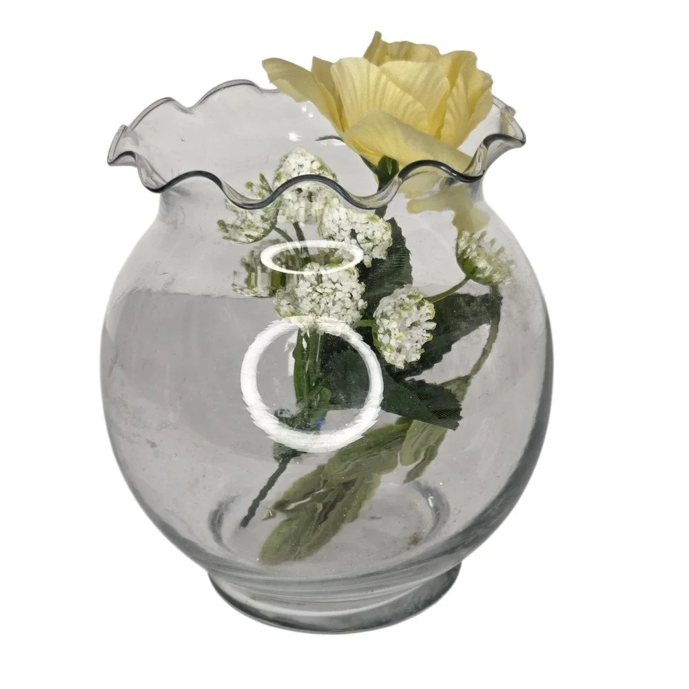 Clear Glass Bowl Vase Ruffled Crimped Rim Decor or Fish Bowl